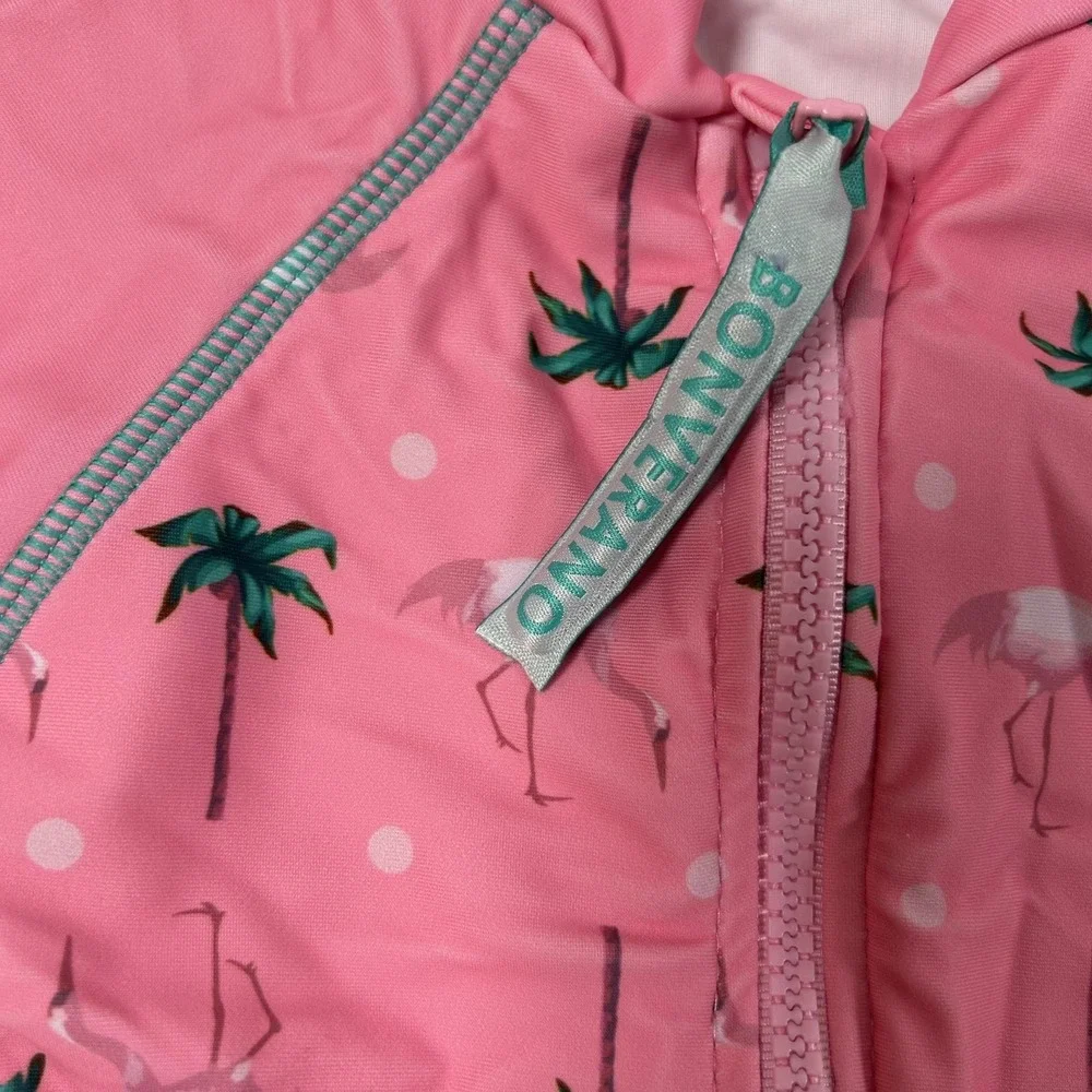 Bonverano UV Sun Suit Baby Girls 6-9M Pink Flamingo Palm Rashguard One Piece Hat - Picture 7 of 16